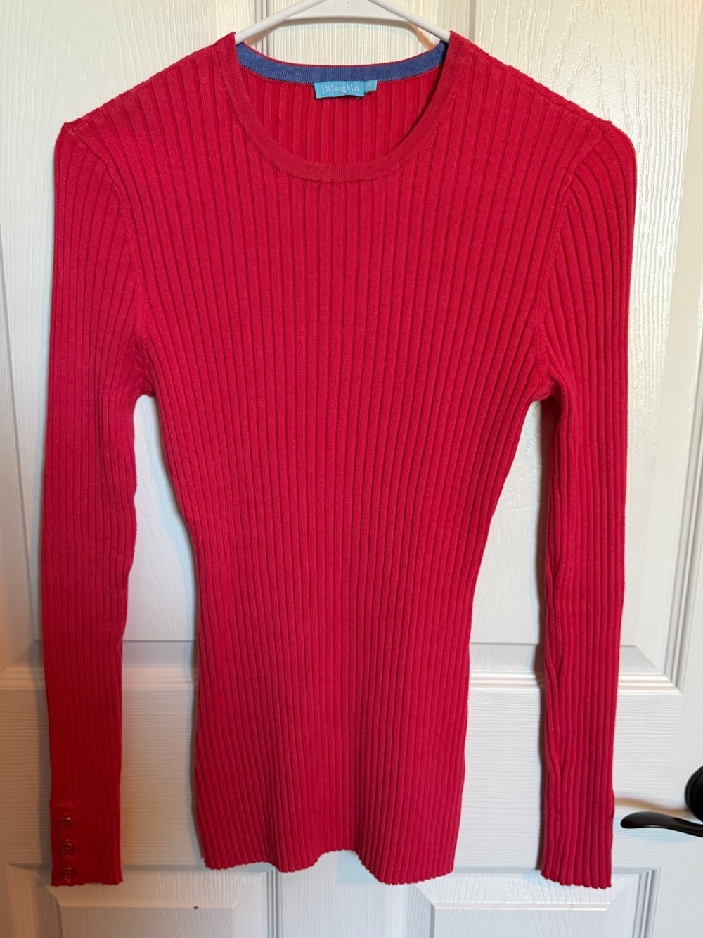 J. McLaughlin Slim Ribbed Long-Sleeve Sweater Top - Pink M